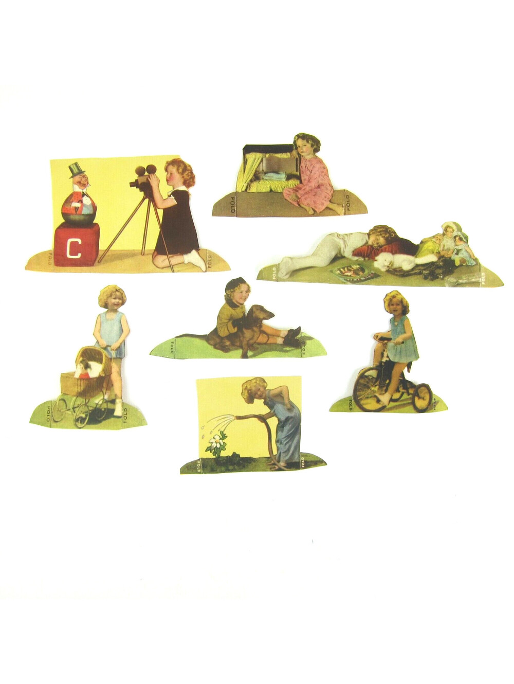 Shirley Temple Paper Doll Standups Lot of 7 Busy Through the Day Vintage 1930s